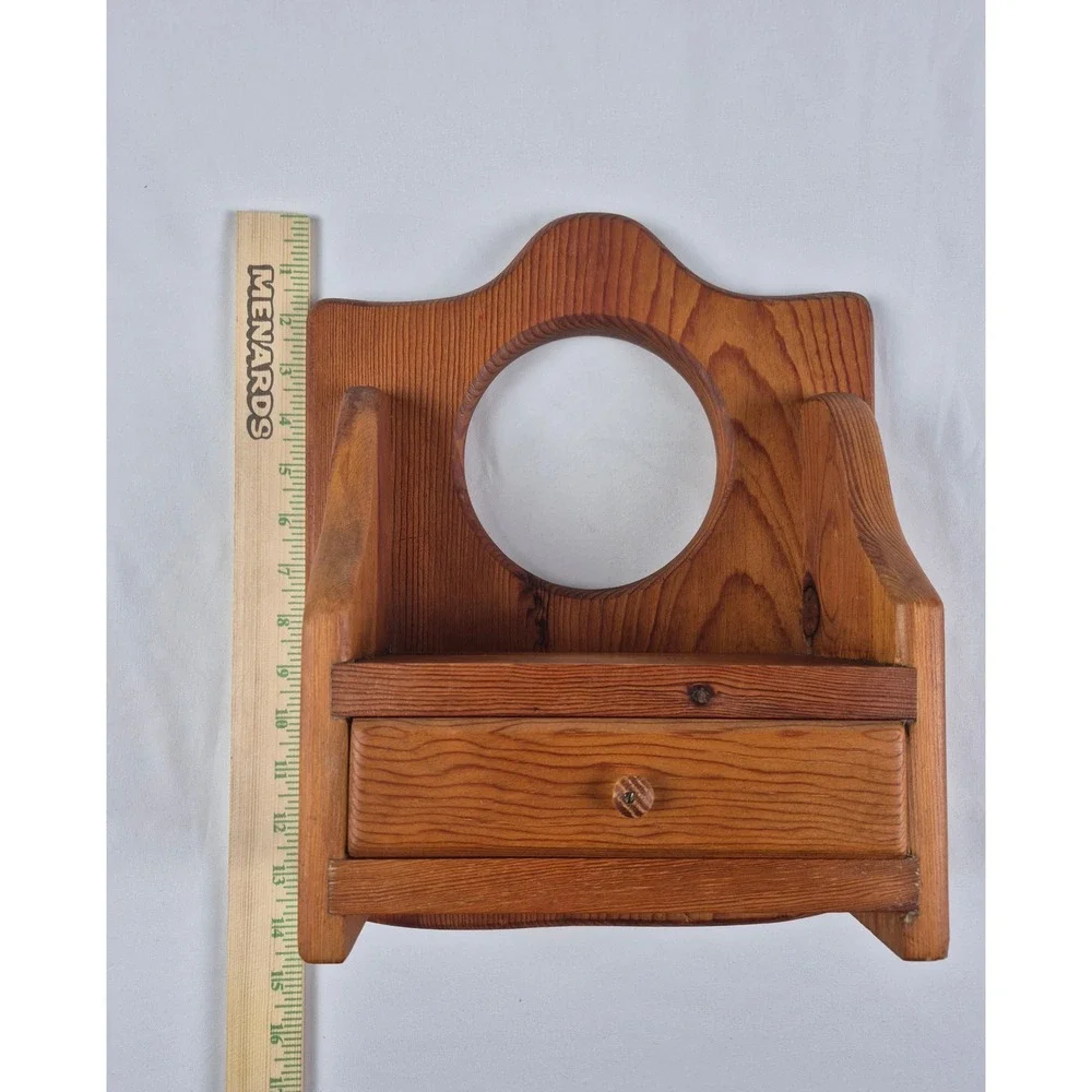 Vintage 1987 Wood Wall Vanity Mirror Shelf Drawer Primitive Country Handmade